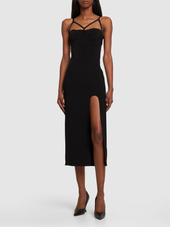 Alessandro Vigilante: Jersey bustier midi dress w/ side slit - Black - women_1 | Luisa Via Roma