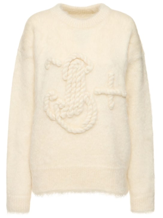 Jil Sander: Embroidered mohair blend knit sweater - Ivory - women_0 | Luisa Via Roma