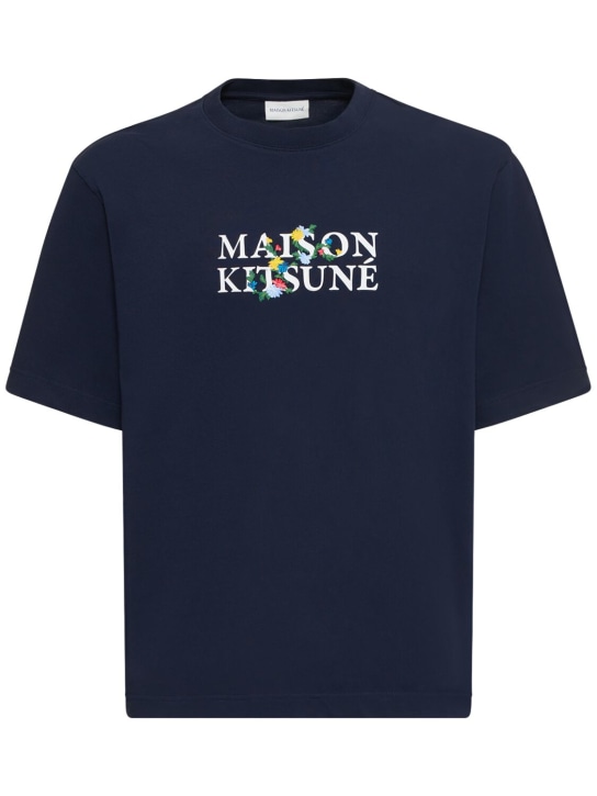 Maison Kitsuné: T-shirt oversize Maison Kistuné Flowers - Navy - men_0 | Luisa Via Roma