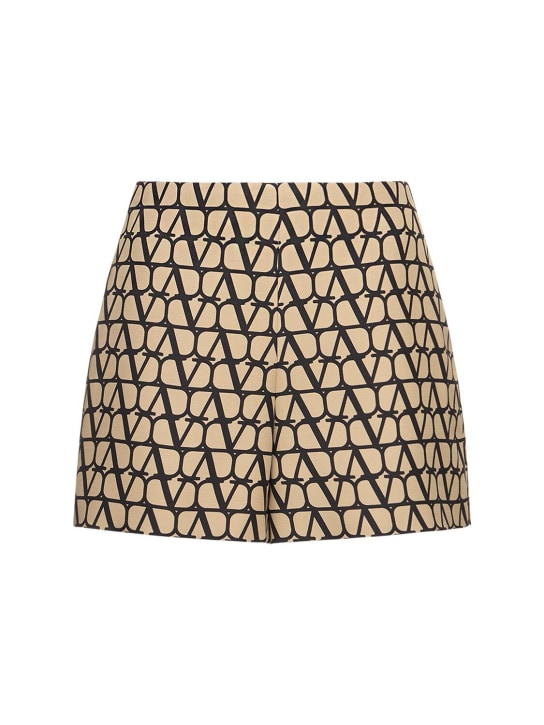 Valentino: Jacquard logo high waist shorts - Beige/Black - women_0 | Luisa Via Roma