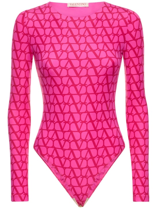 Valentino: Body en jersey imprimé logo - Pink - women_0 | Luisa Via Roma
