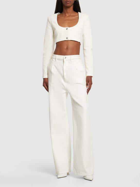 Magda Butrym: Scoop neck cotton denim crop jacket - Cream - women_1 | Luisa Via Roma