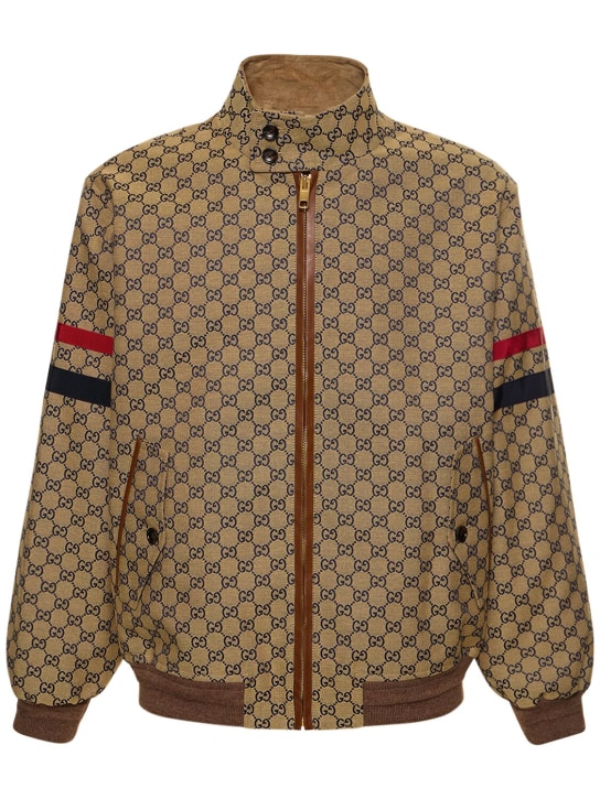 Gucci: GG canvas bomber jacket - Beige/Ebony - men_0 | Luisa Via Roma