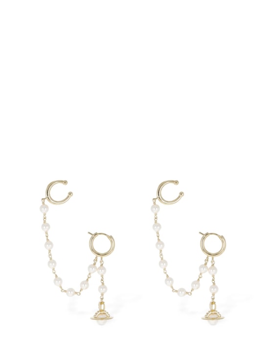 Vivienne Westwood: Bijoux d’oreilles en fausses perles Samara - Gold/Cream - women_0 | Luisa Via Roma