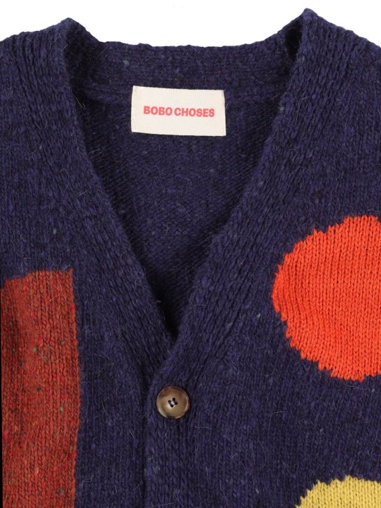 Bobo Choses: Jacquard wool blend knit cardigan - Navy - kids-boys_1 | Luisa Via Roma