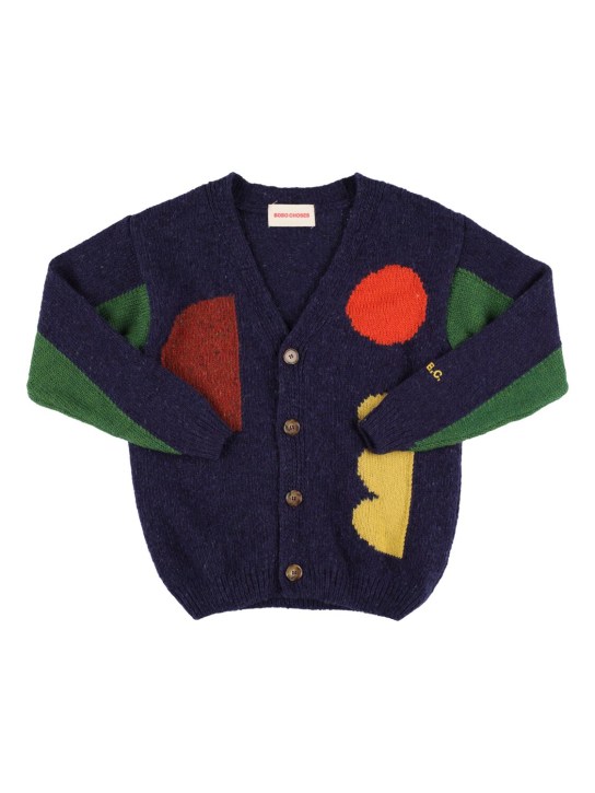 Bobo Choses: Jacquard wool blend knit cardigan - Dunkelblau - kids-girls_0 | Luisa Via Roma