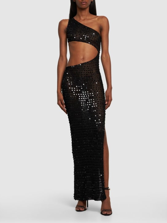 Aya Muse: Gia sequined knit long dress - Black - women_1 | Luisa Via Roma