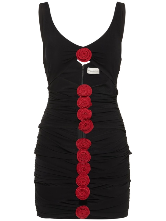 Magda Butrym: Ruched jersey mini dress w/roses - Black - women_0 | Luisa Via Roma