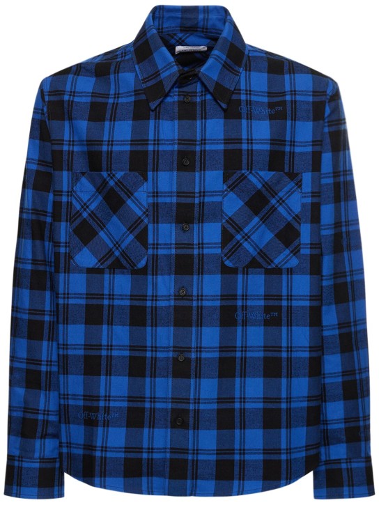 Off-White: Check flannel cotton shirt - Dark Blue - men_0 | Luisa Via Roma