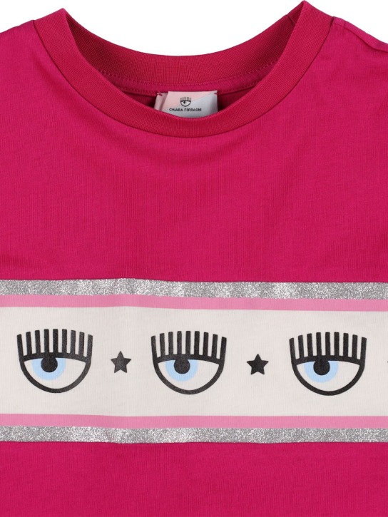 Chiara Ferragni: Logomania印花棉质平纹针织T恤 - 深粉色 - kids-girls_1 | Luisa Via Roma