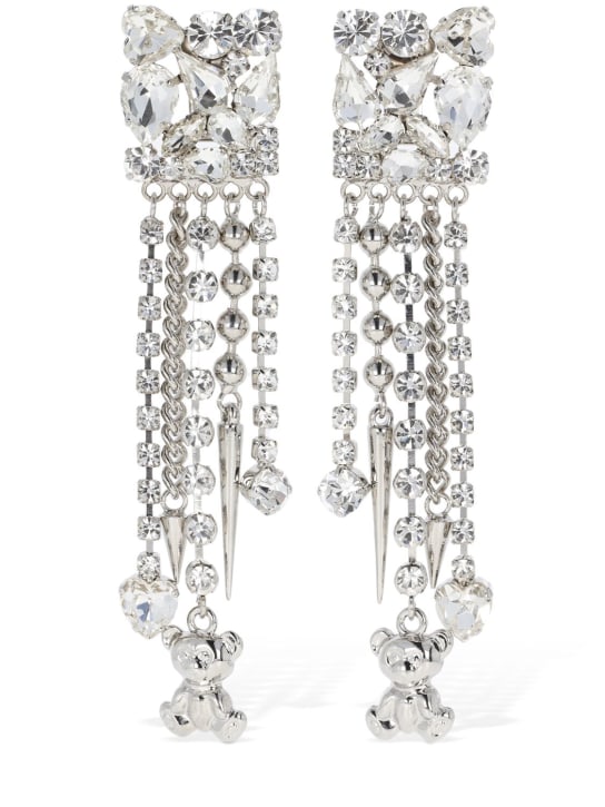Alessandra Rich: Square earrings w/ charms - Silver - women_0 | Luisa Via Roma