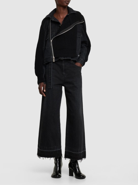 Sacai: Jeans anchos de denim con cinturón - Negro - women_1 | Luisa Via Roma