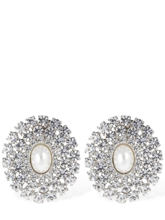 Alessandra Rich: Boucles d'oreilles ovales en cristaux et perles - Argent/Cristal - women_0 | Luisa Via Roma