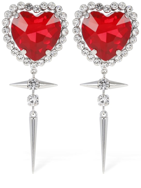 Alessandra Rich: Heart earrings w/ spikes - Crystal/Red - women_0 | Luisa Via Roma