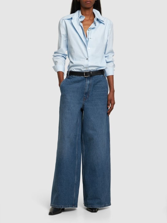 Gauchere: Low waist cotton denim wide leg jeans - Blue - women_1 | Luisa Via Roma