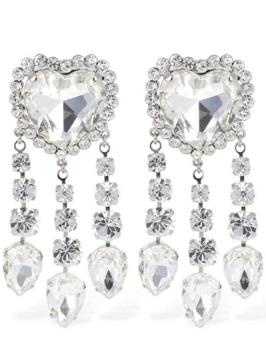 Alessandra Rich: Heart earrings w/ crystal pendants - Silver - women_0 | Luisa Via Roma