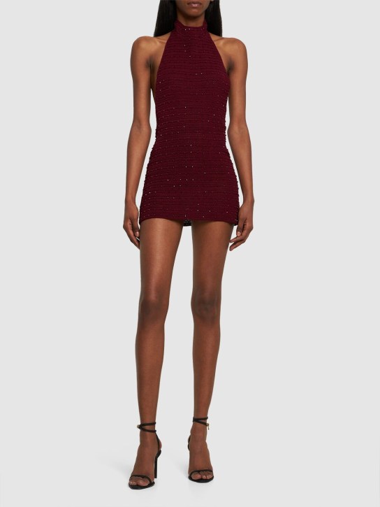 Aya Muse: Pora viscose knit mini halter dress - Burgundy - women_1 | Luisa Via Roma