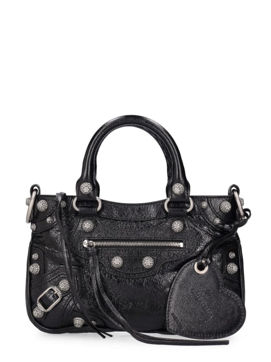 Balenciaga: Small Neo Cagole leather shoulder bag - Siyah - women_0 | Luisa Via Roma