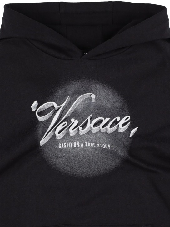 Versace: Printed logo cotton hoodie - Black - kids-boys_1 | Luisa Via Roma