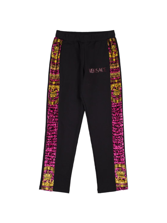 Versace: Embroidered logo cotton sweatpants - Siyah - kids-girls_0 | Luisa Via Roma