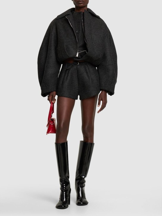 Jacquemus: Le Manteau Feltro felt crop jacket - Dark Grey - women_1 | Luisa Via Roma