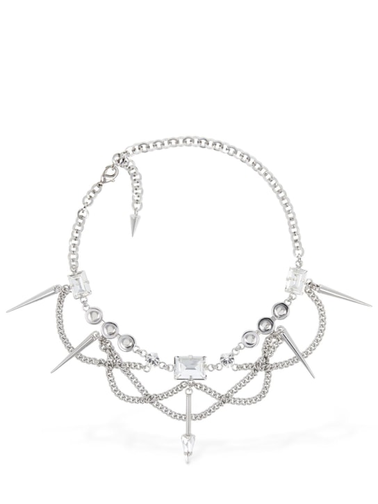 Alessandra Rich: Chain necklace w/ spikes & crystals - Gümüş - women_0 | Luisa Via Roma