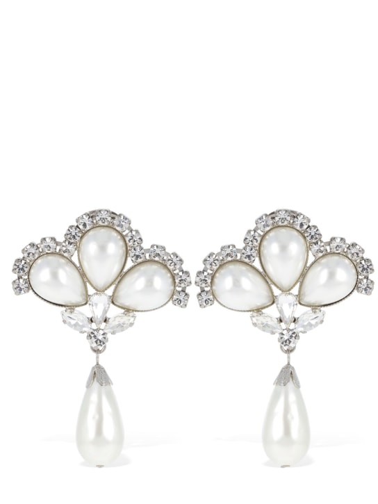 Alessandra Rich: Boucles d'oreilles en perles avec breloque - Crystal/White - women_0 | Luisa Via Roma