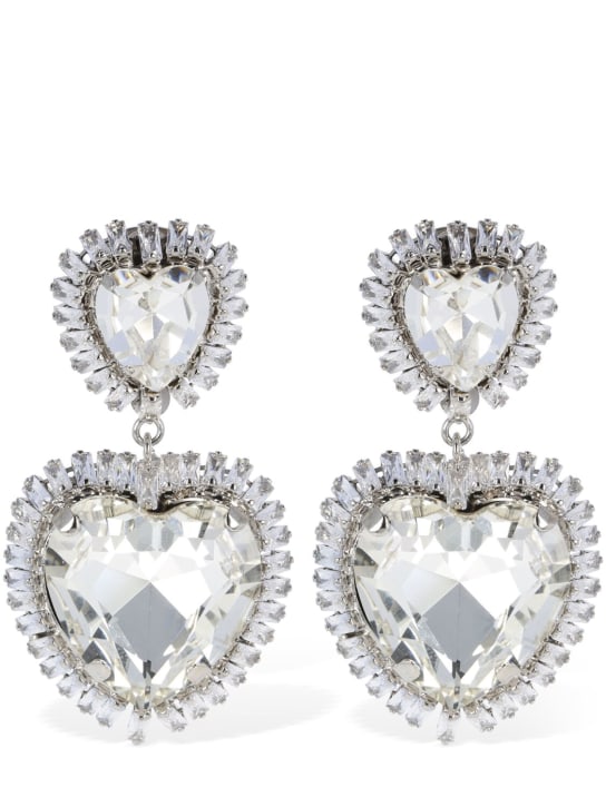 Alessandra Rich: Crystal heart earrings - Silver - women_0 | Luisa Via Roma