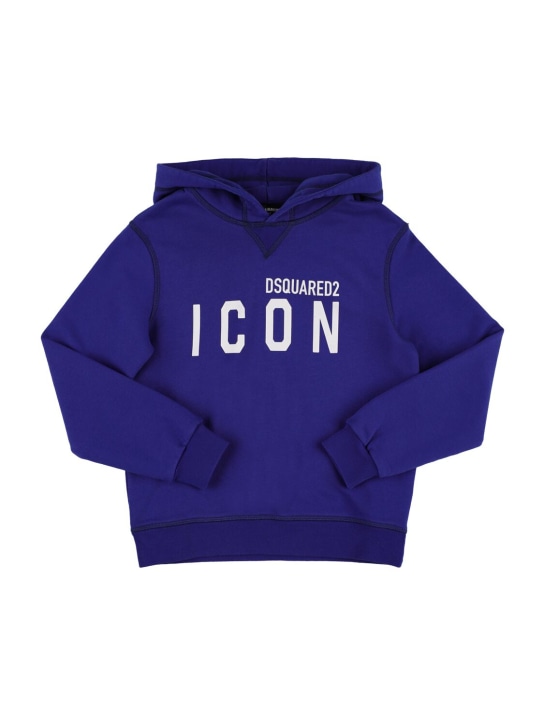 Dsquared2: Icon print cotton hoodie - Royal Blue - kids-girls_0 | Luisa Via Roma