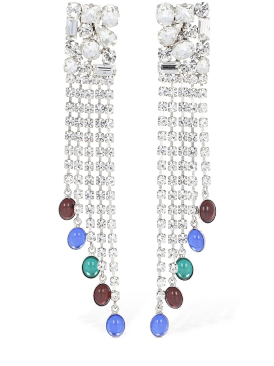 Alessandra Rich: Square earrings w/ fringe - Crystal/Multi - women_0 | Luisa Via Roma