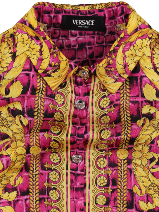 Versace: Camisa de sarga de seda con estampado barroco - Multicolor - kids-boys_1 | Luisa Via Roma