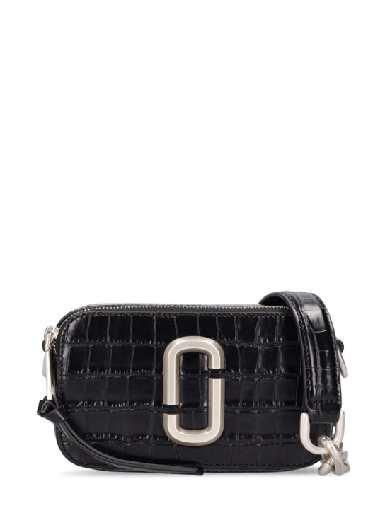 Marc Jacobs The Croc Snapshot Crossbody Bag In Embossed Black Leather