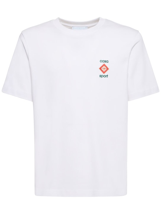 Casablanca: T-Shirt aus Bio-Baumwolle mit Druck - Weiß - men_0 | Luisa Via Roma