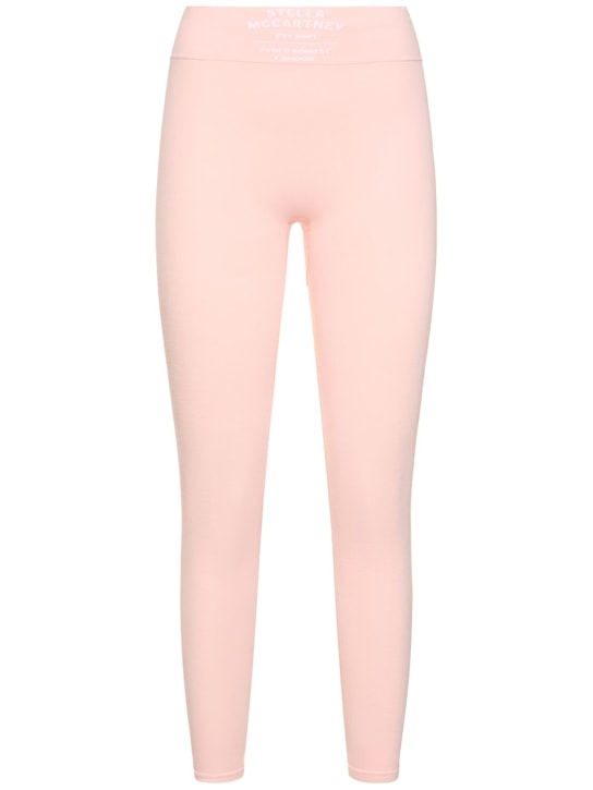 Stella McCartney: Logo弹力棉质平纹针织紧身裤 - 粉色 - women_0 | Luisa Via Roma