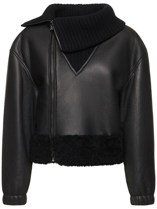 Ferrari: Leather shearling jacket w/ collar - Black - women_0 | Luisa Via Roma