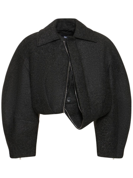 Jacquemus: Le Manteau Feltro felt crop jacket - Dark Grey - women_0 | Luisa Via Roma