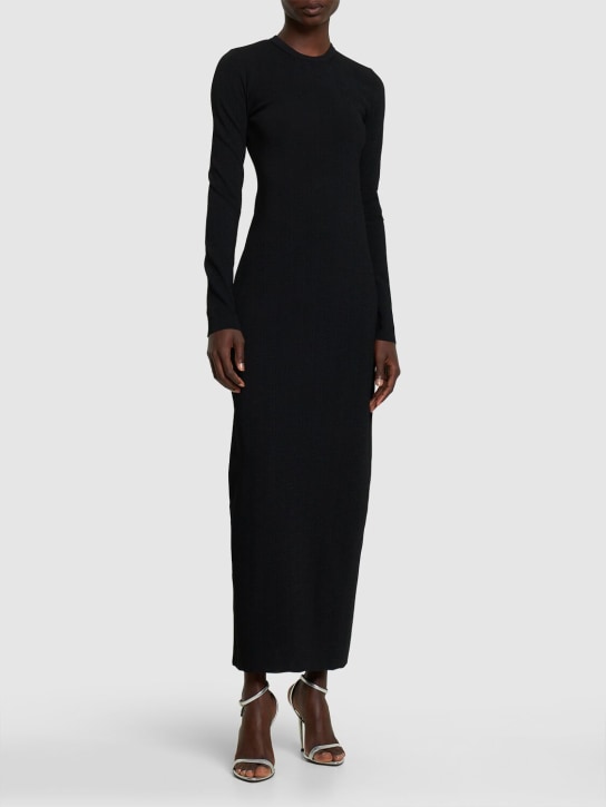 Rabanne: Robe longue en maille à logo perforé - Noir - women_1 | Luisa Via Roma