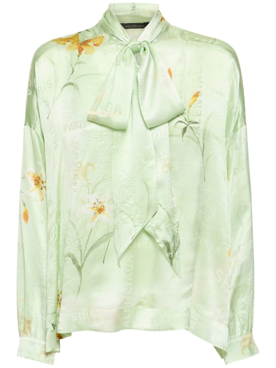 Balenciaga: Printed silk jacquard shirt - Yeşil - women_0 | Luisa Via Roma