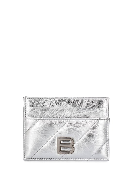 Balenciaga: Crush金属色皮革卡包 - 银色 - women_0 | Luisa Via Roma