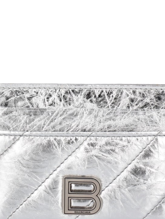 Balenciaga: Crush metallic leather card holder - Silver - women_1 | Luisa Via Roma