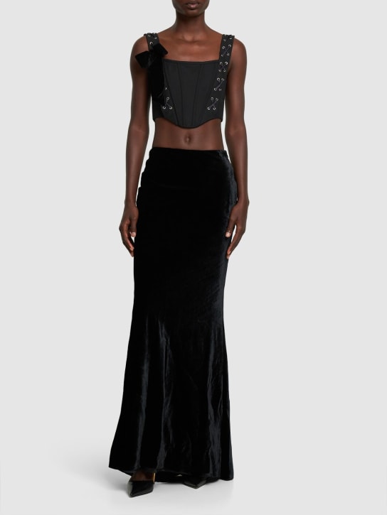 Alessandra Rich: Velvet long skirt w/ train - Black - women_1 | Luisa Via Roma