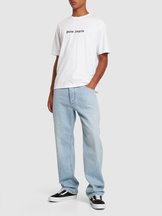 Palm Angels: Camicia slim fit in cotone con logo - Bianco - men_1 | Luisa Via Roma