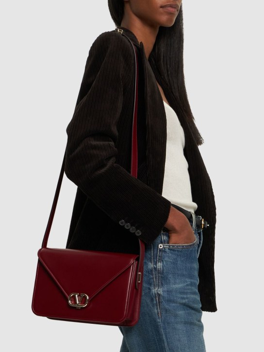 Valentino Garavani: V logo leather shoulder bag - Brown - women_1 | Luisa Via Roma