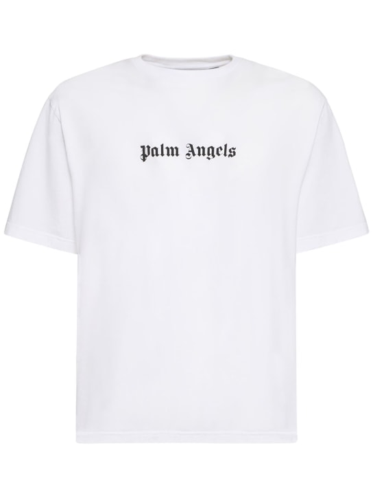 Palm Angels: Camicia slim fit in cotone con logo - Bianco - men_0 | Luisa Via Roma