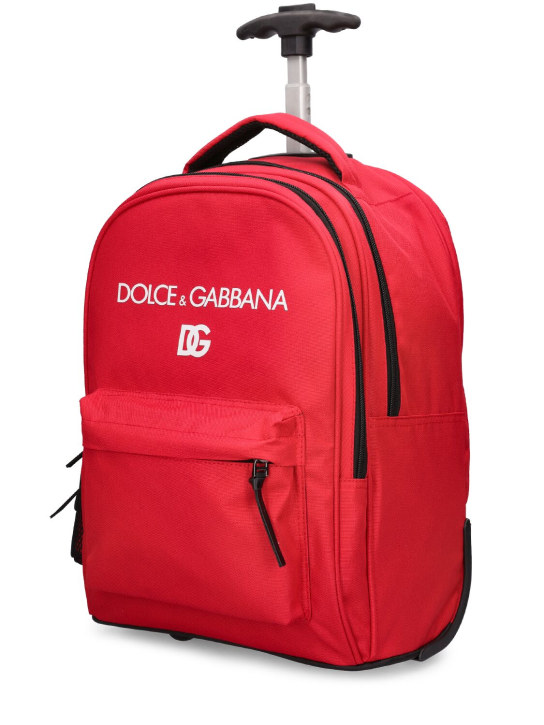 Dolce&Gabbana: Sac à dos en nylon imprimé logo - Rouge - kids-girls_1 | Luisa Via Roma