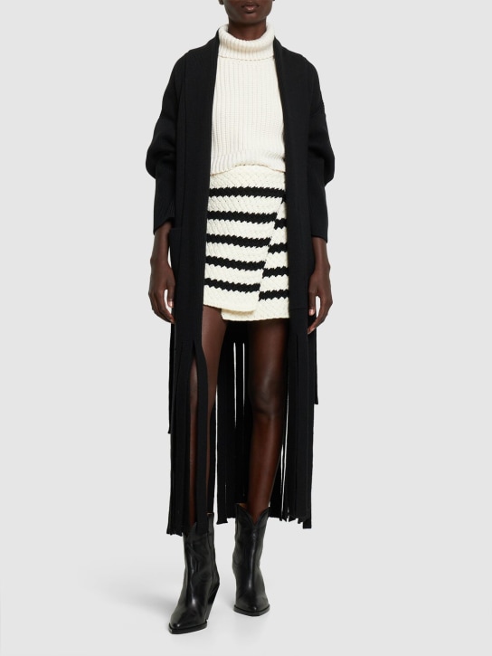Alanui: Manteau long en maille côtelée de laine à franges - Noir - women_1 | Luisa Via Roma