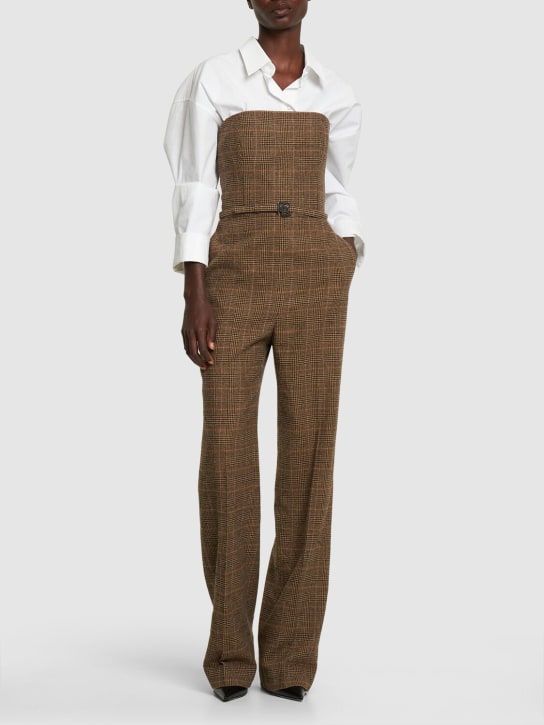 Ralph Lauren Collection: Checked wool twill strapless jumpsuit - Multicolor - women_1 | Luisa Via Roma