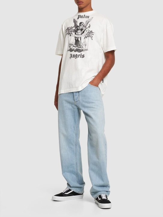 Palm Angels: T-Shirt aus Baumwolljersey mit Druck - Weiß - men_1 | Luisa Via Roma