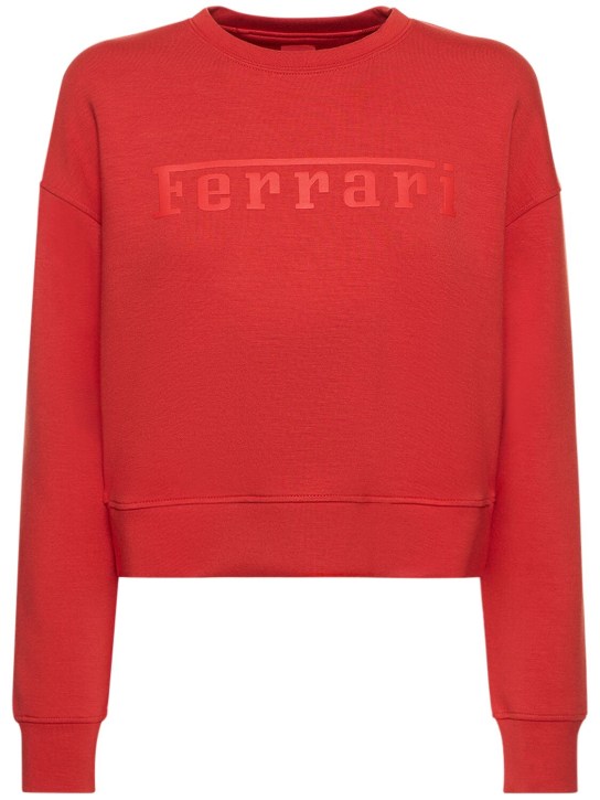 Ferrari: Scuba logo viscose crewneck sweatshirt - women_0 | Luisa Via Roma