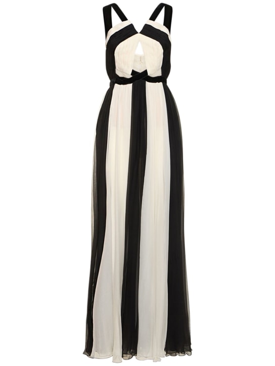 Zuhair Murad: Two tone chiffon cutout long dress - Black/White - women_0 | Luisa Via Roma